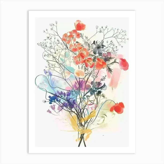 Baby S Breath 1 Collage Flower Bouquet Art Print by Botanic Studio