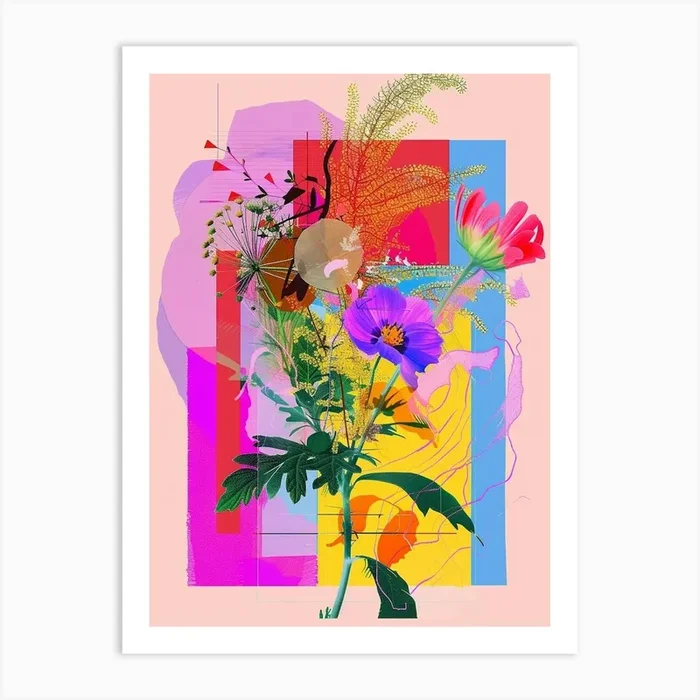 Baby S Breath 4 Neon Flower Collage Art Print by Botanic Studio