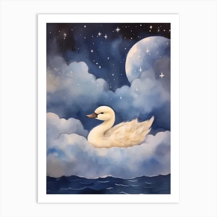 Baby Swan 2 Sleeping In The Clouds Art Print by Scribble Studio