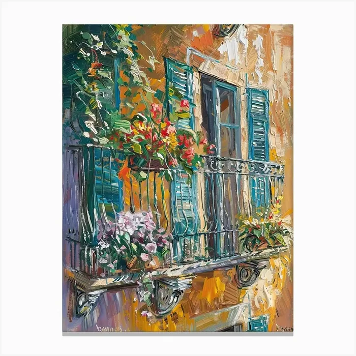 Balcony Painting In Genoa 1 Canvas Print by Urban Vistas