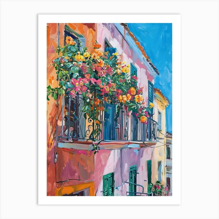 Balcony Painting In Malaga 2 Art Print by Urban Vistas