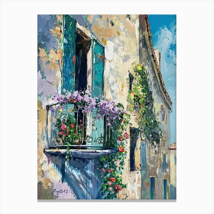 Balcony Painting In Marseille 2 Canvas Print by Urban Vistas