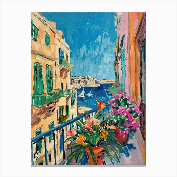 Balcony Painting In Sliema 3 Canvas Print by Urban Vistas
