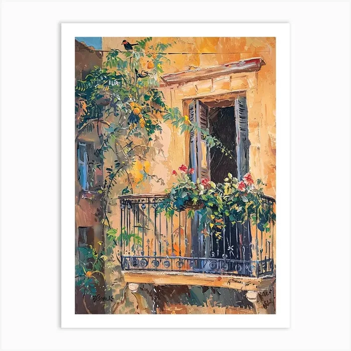 Balcony View Painting In Athens 4 Art Print by Urban Vistas