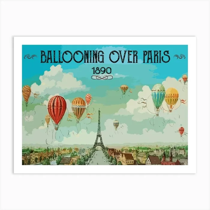Ballooning Over Paris Art Print by Vintage Spirit