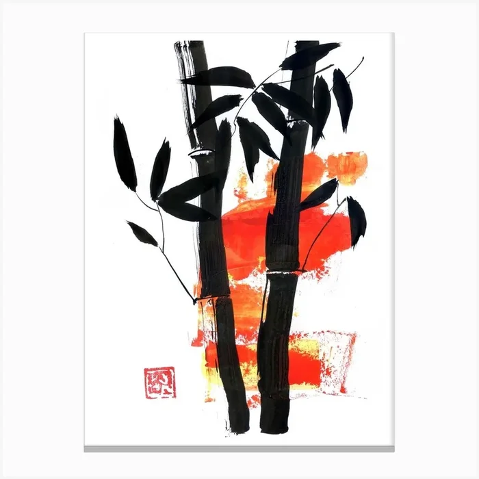 Bamboo In Red Canvas Print by Pechane Sumie