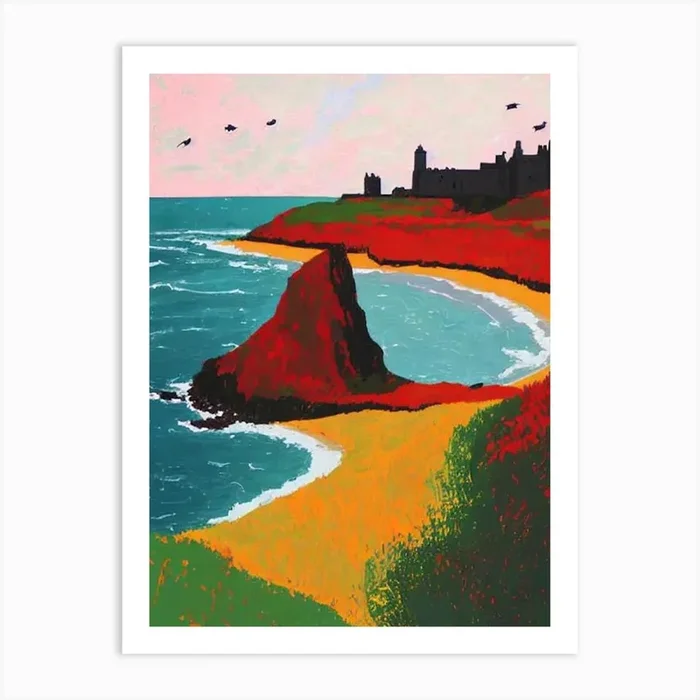Bamburgh Beach, Northumberland Hockney Style Art Print by Sand & Surf Prints