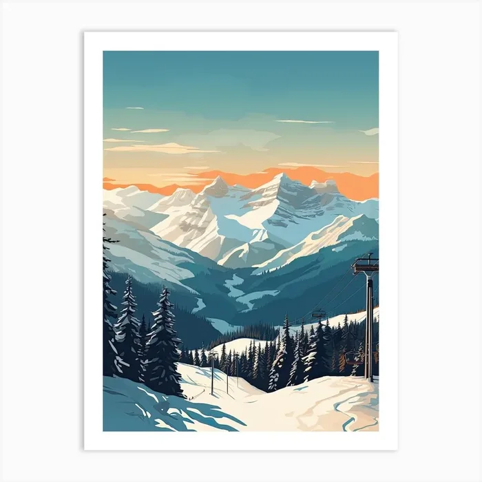 Banff Sunshine Village Alberta, Canada Colorado, Usa, Ski Resort Illustration 0 Simple Style Art Print by Piste Posters