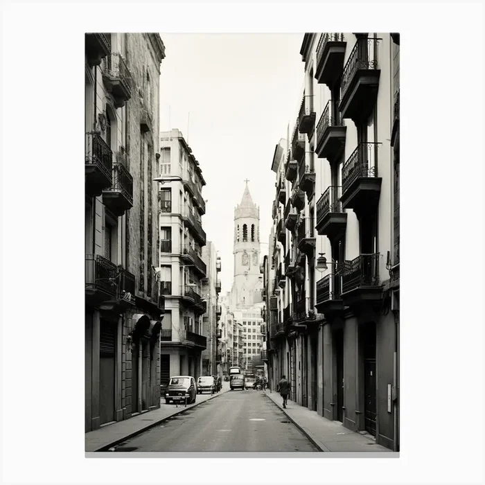 Barcelona, Spain, Mediterranean Black And White Photography Analogue 1 Canvas Print by Monochrome Vistas