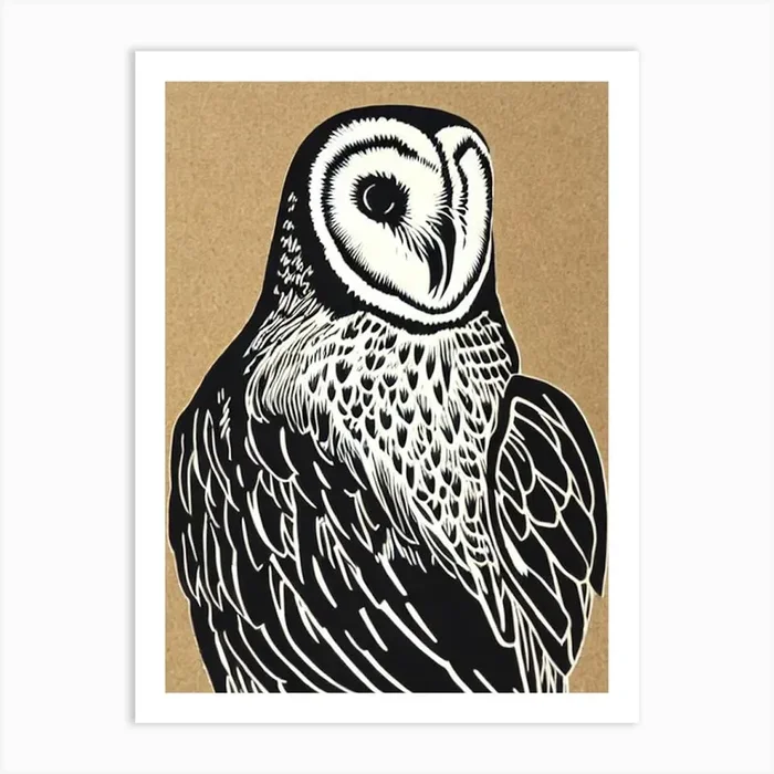 Barn Owl Linocut Bird Art Print by Featherline