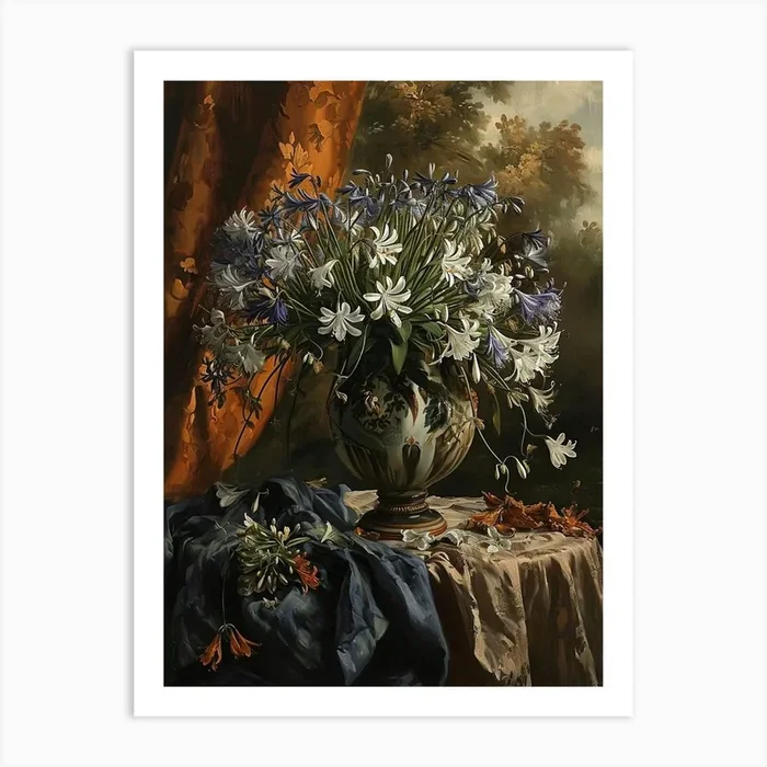 Baroque Floral Still Life Agapanthus 4 Art Print by Botanic Studio