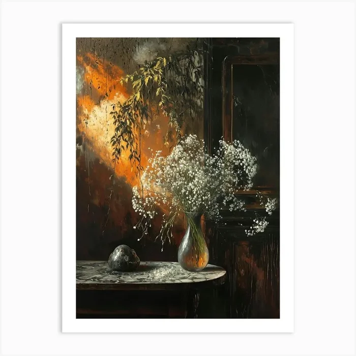 Baroque Floral Still Life Babys Breath 2 Art Print by Botanic Studio