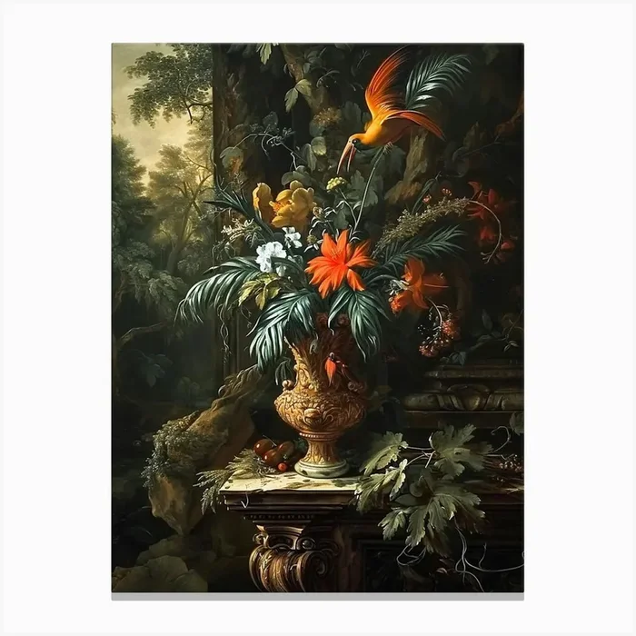 Baroque Floral Still Life Bird Of Paradise 2 Canvas Print by Botanic Studio