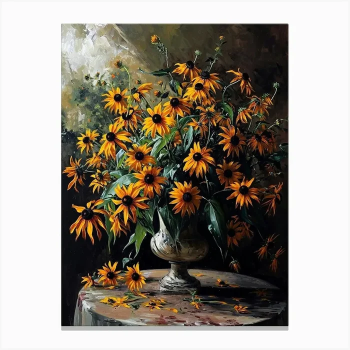 Baroque Floral Still Life Black Eyed Susan 3 Canvas Print by Botanic Studio
