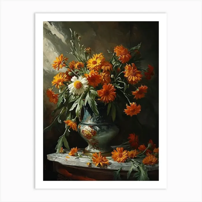 Baroque Floral Still Life Calendula 2 Art Print by Botanic Studio