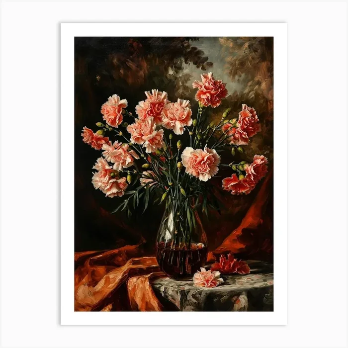 Baroque Floral Still Life Carnations 3 Art Print by Botanic Studio