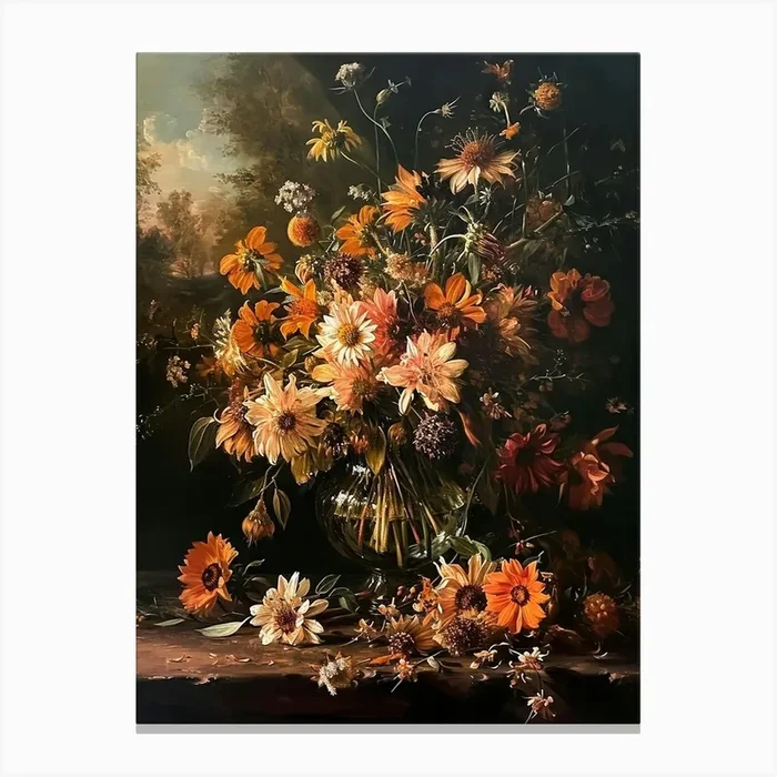 Baroque Floral Still Life Coneflower 1 Canvas Print by Botanic Studio