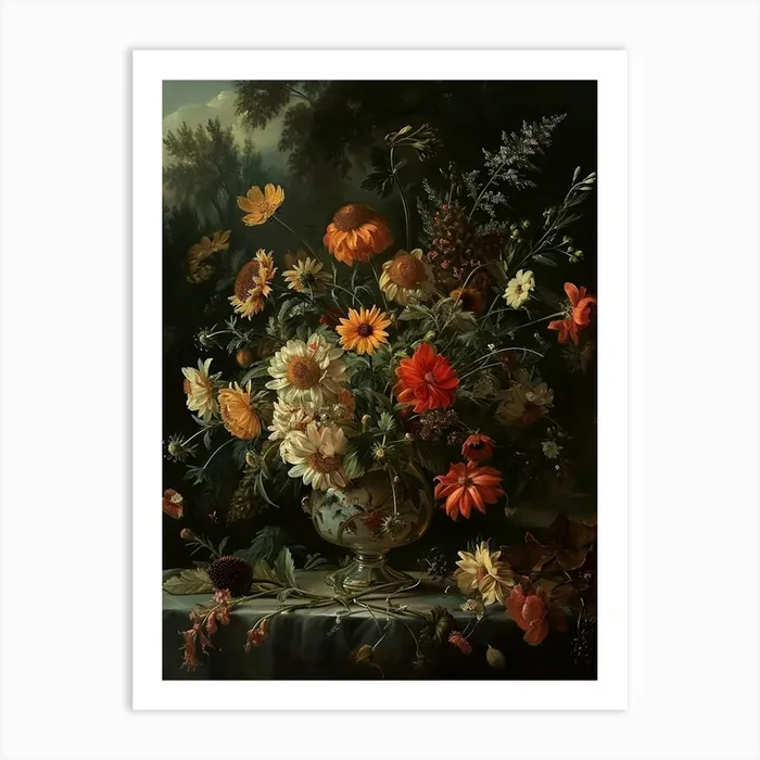 Baroque Floral Still Life Coneflower 3 Art Print by Botanic Studio