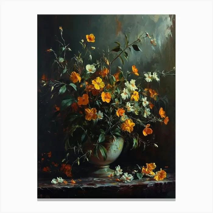 Baroque Floral Still Life Evening Primrose 2 Canvas Print by Botanic Studio