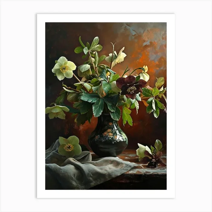 Baroque Floral Still Life Hellebore 4 Art Print by Botanic Studio