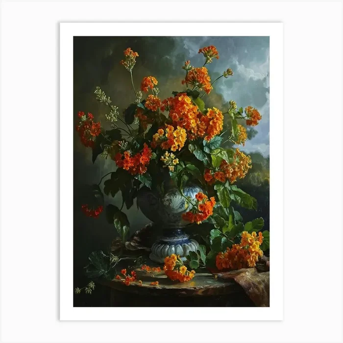Baroque Floral Still Life Lantana 2 Art Print by Botanic Studio