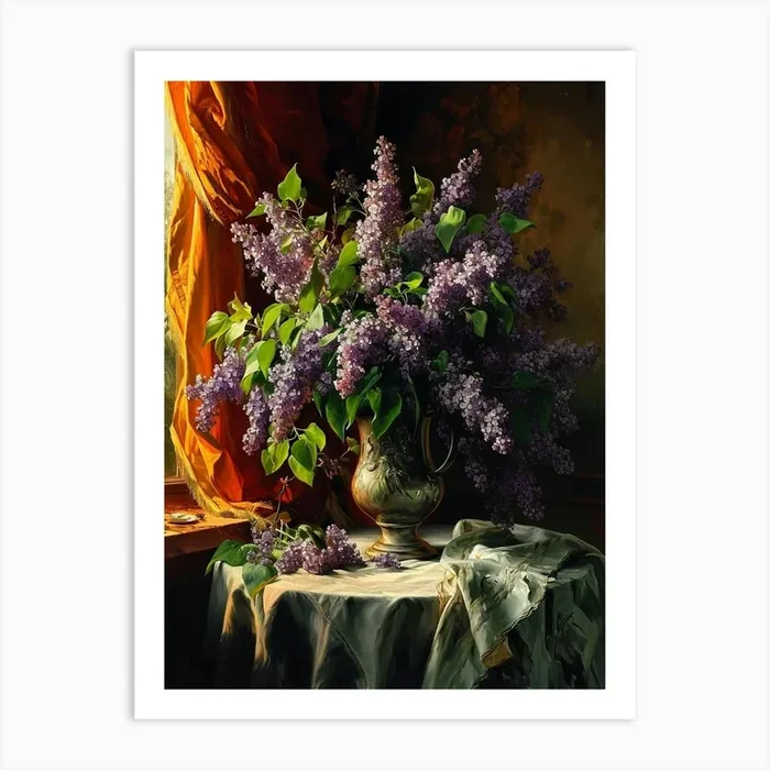 Baroque Floral Still Life Lilac 3 Art Print by Botanic Studio