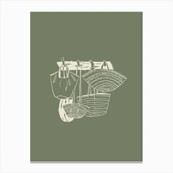 Baskets And Handbags Green Canvas Print by Mambo