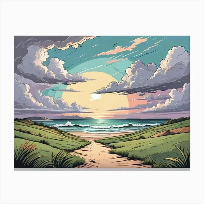 Beach At Sunset Canvas Print by Hamza