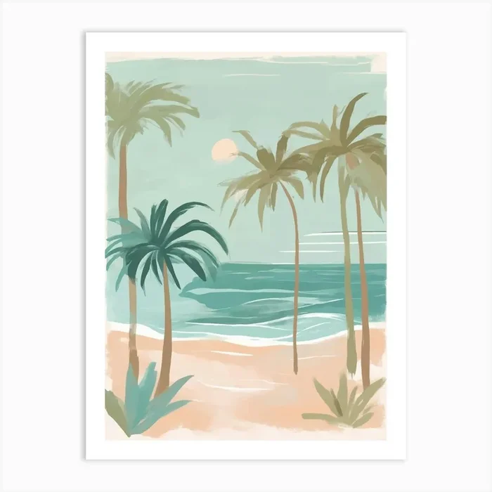 Beach Scene With Palm Trees Art Print by Palmito