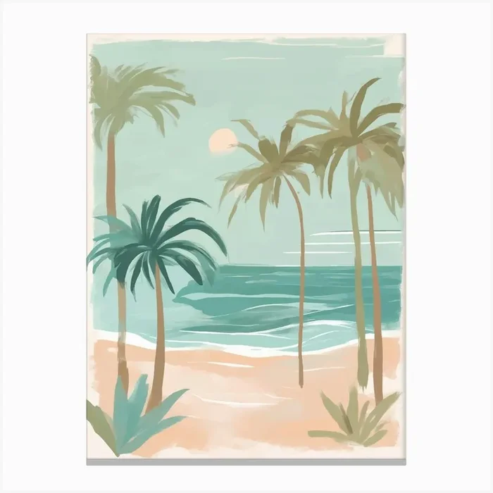 Beach Scene With Palm Trees Canvas Print by Palmito