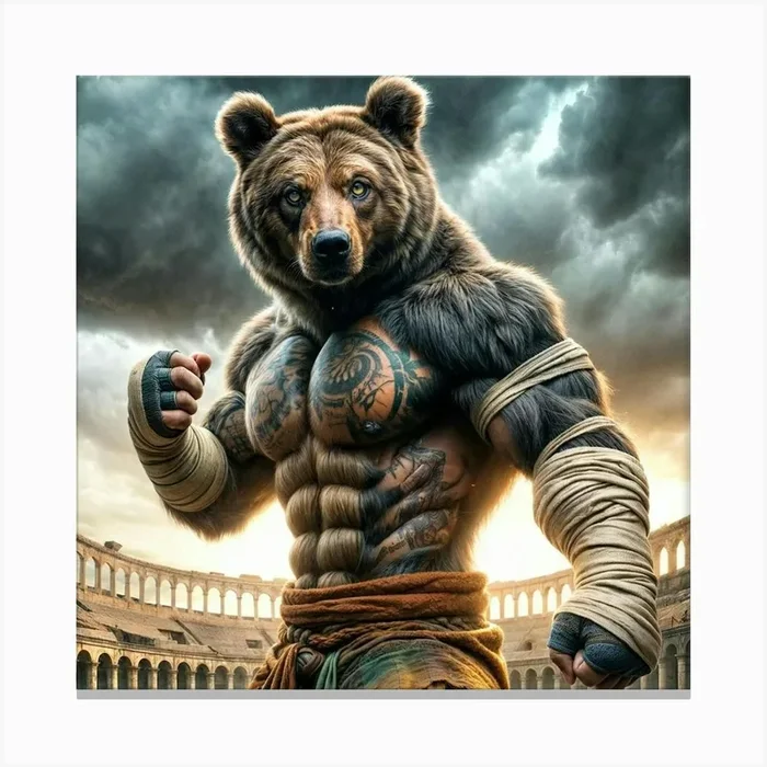 Bear In The Arena Canvas Print by mamodesign