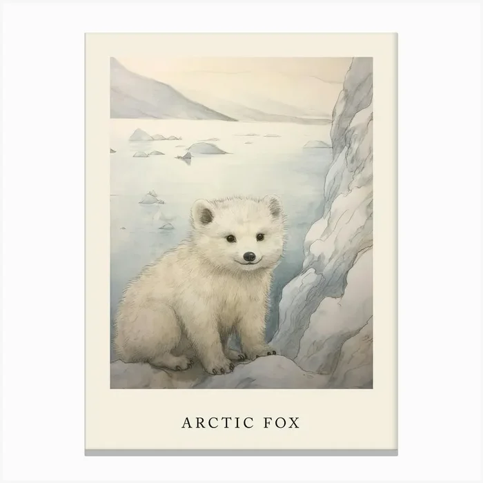 Beatrix Potter Inspired Animal Watercolour Arctic Fox 3 Canvas Print by Scribble Studio