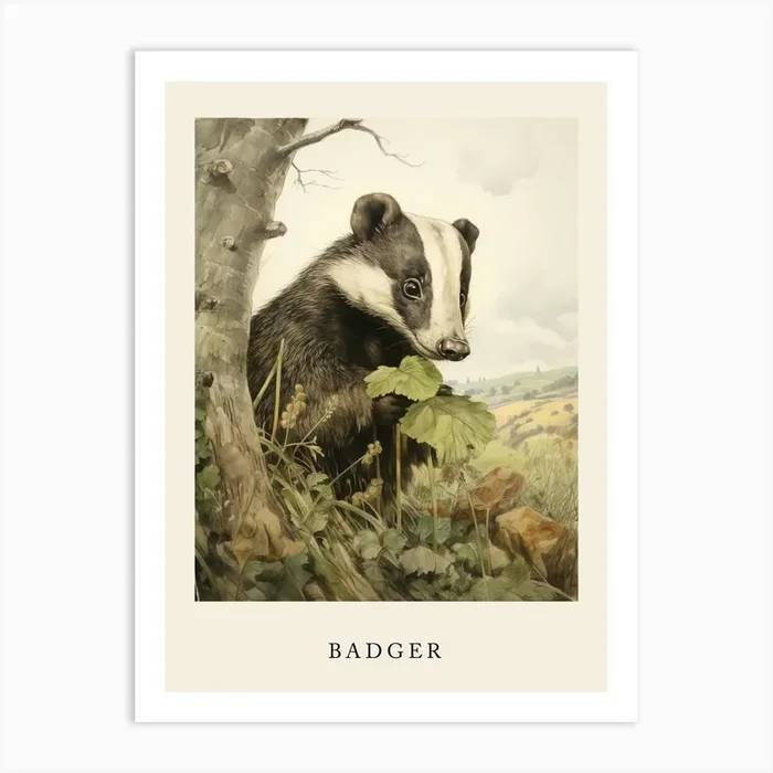 Beatrix Potter Inspired Animal Watercolour Badger 4 Art Print by Scribble Studio