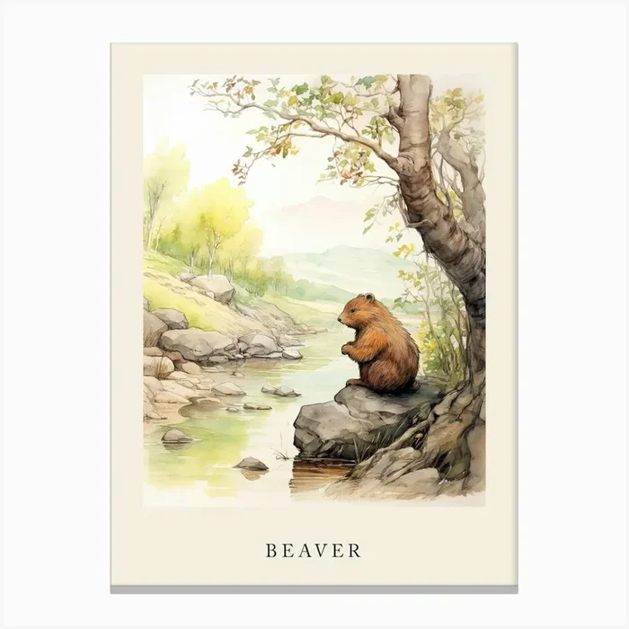 Beatrix Potter Inspired Animal Watercolour Beaver 3 Canvas Print by Scribble Studio
