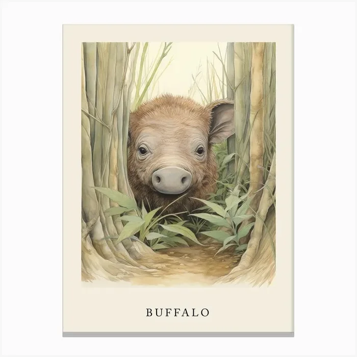 Beatrix Potter Inspired Animal Watercolour Buffalo 1 Canvas Print by Scribble Studio