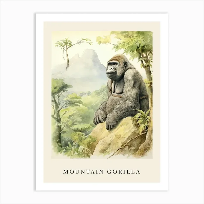 Beatrix Potter Inspired Animal Watercolour Mountain Gorilla 3 Art Print by Scribble Studio