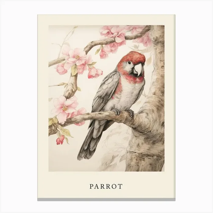 Beatrix Potter Inspired Animal Watercolour Parrot 3 Canvas Print by Scribble Studio