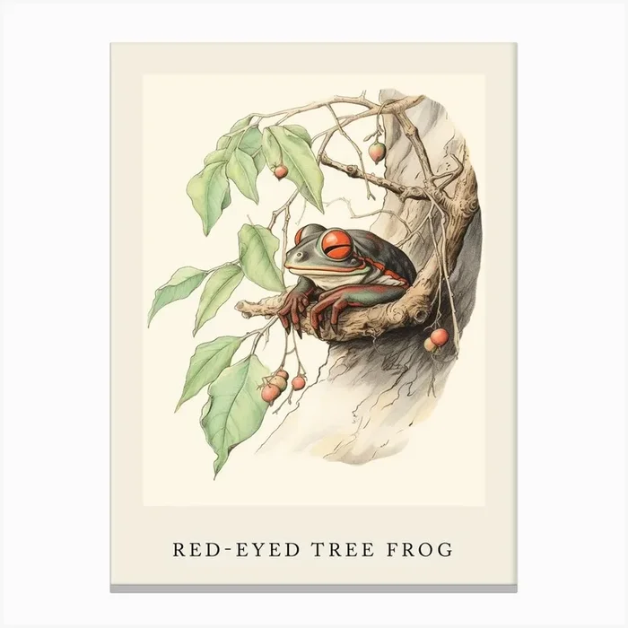 Beatrix Potter Inspired Animal Watercolour Red Eyed Tree Frog Canvas Print by Scribble Studio
