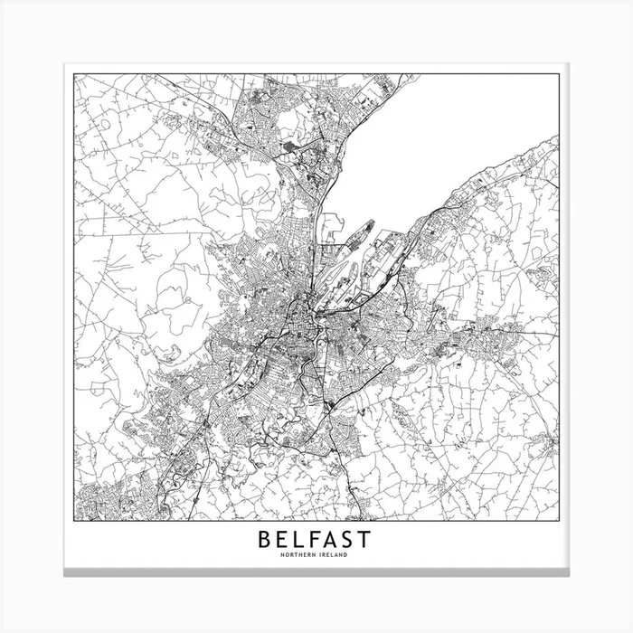 Belfast White Map Square Canvas Print by multipliCITY