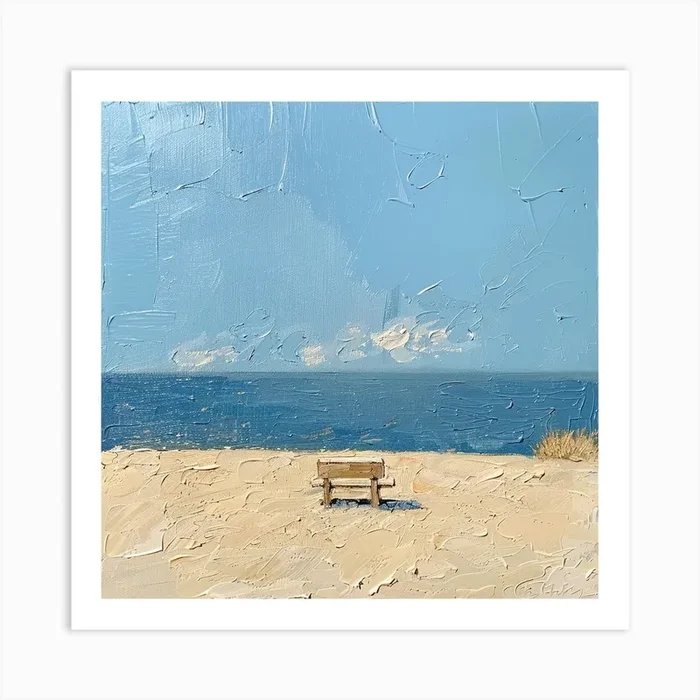 Bench On The Beach Art Print by PaigeDesigns