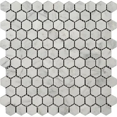 Bianco Carrara Honed Marble Mosaic Hexagon 1 “