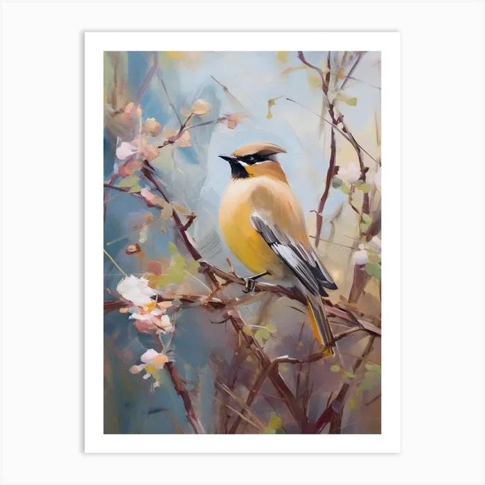 Bird Painting Cedar Waxwing 4 Art Print by Feathered Muse
