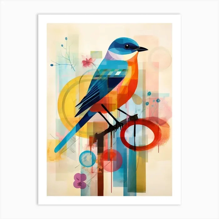 Bird Painting Collage Bluebird 6 Art Print by Feathered Muse