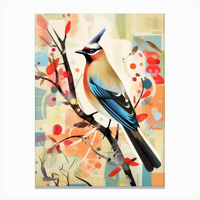 Bird Painting Collage Cedar Waxwing 3 Canvas Print by Feathered Muse