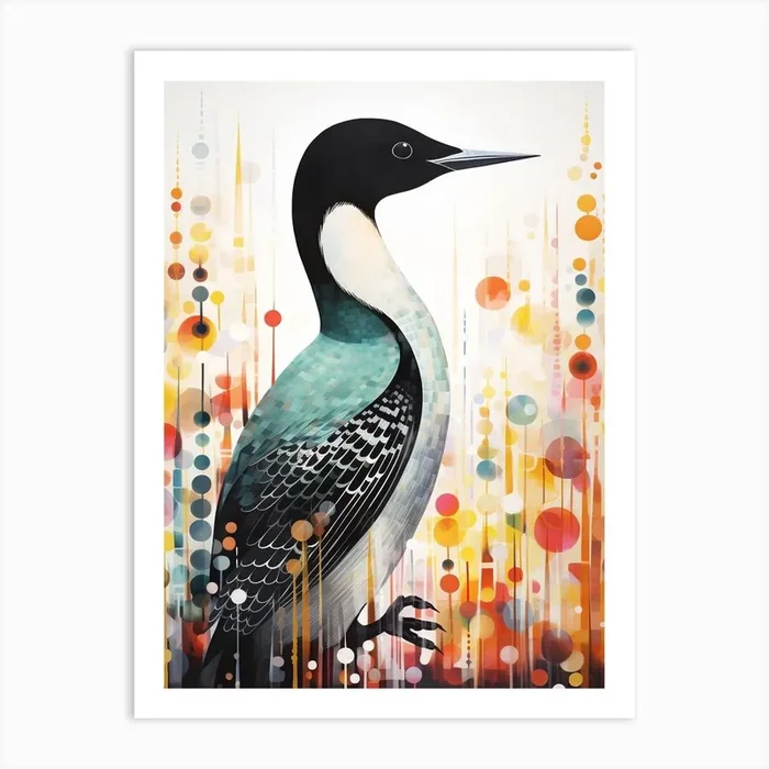 Bird Painting Collage Common Loon 4 Art Print by Feathered Muse