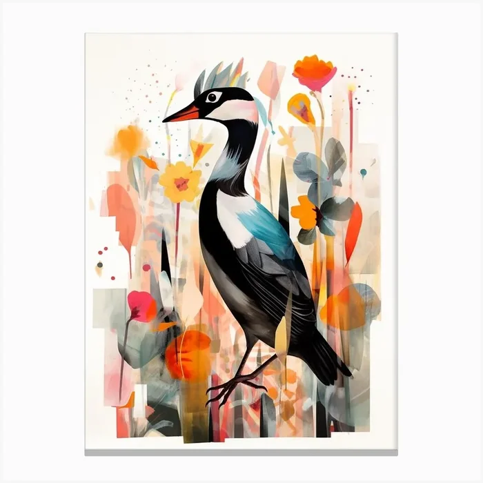 Bird Painting Collage Coot 4 Canvas Print by Feathered Muse