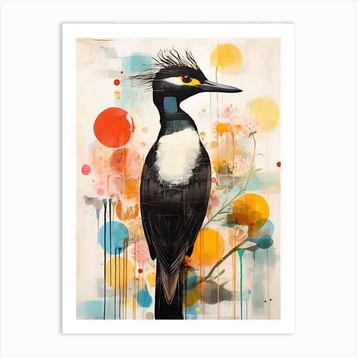 Bird Painting Collage Cormorant 2 Art Print by Feathered Muse