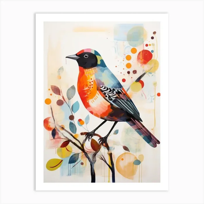 Bird Painting Collage Cowbird 1 Art Print by Feathered Muse