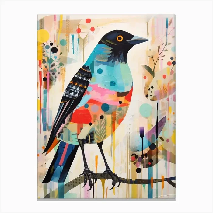 Bird Painting Collage Cowbird 3 Canvas Print by Feathered Muse