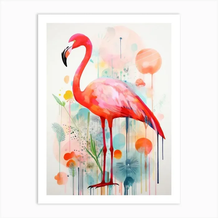 Bird Painting Collage Greater Flamingo 2 Art Print by Feathered Muse